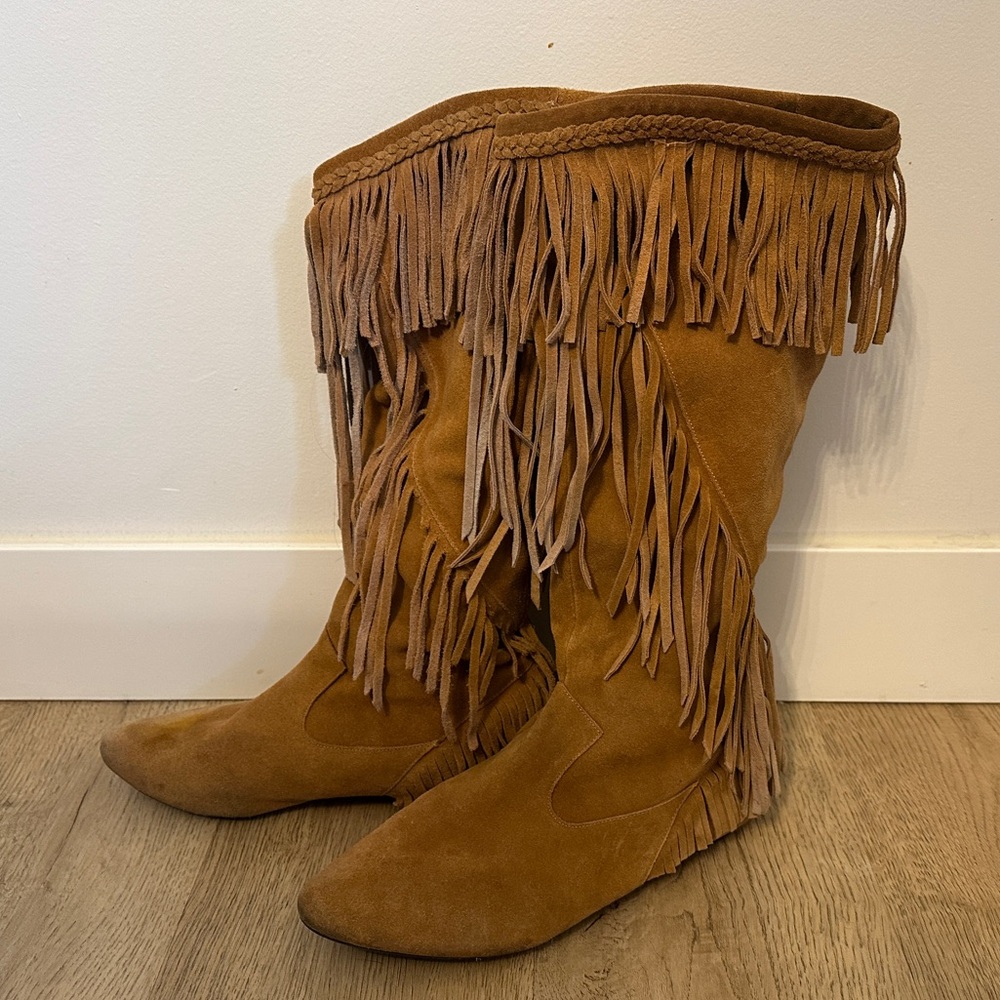 Sam Edelman Tan Suede Fringe Over-the-Knee Boots